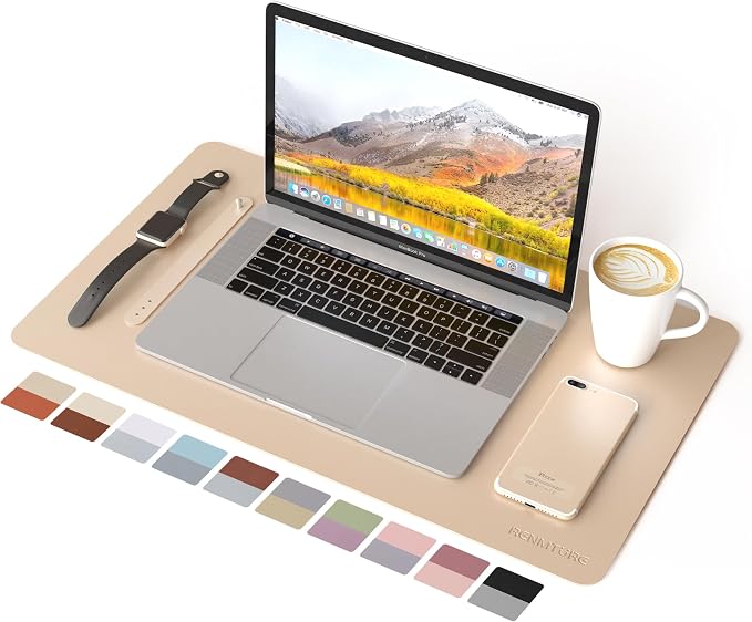 RENMTURE Double-Sided Two-Tone Faux Leather Desk mat Desktop Organization and Accessories Home and Office Large Mouse pad Game and Work (Apricot/Orange, 23.6" x 13.7")
