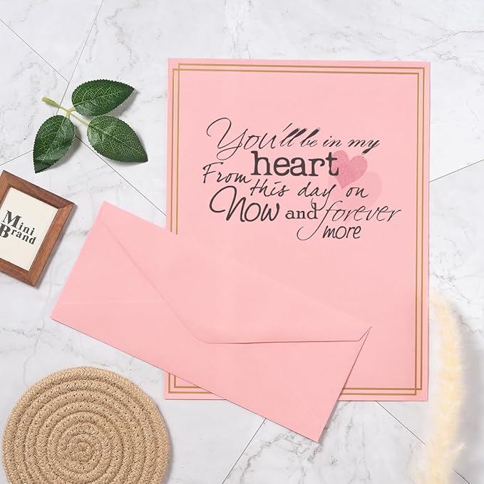 50 Pack Colored Stationery Set, 5 Colors #10 Business Envelopes, 50 Sheets 8.5x11 Paper Sheet and Gold Stickers for Office, Letters, Invitations (Pink)