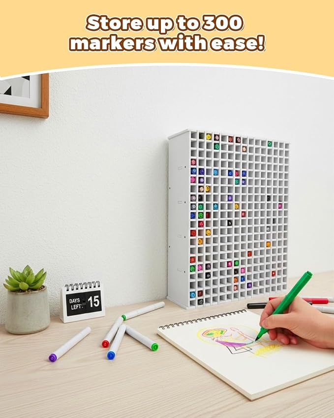 UCEC 300 Slot Marker Organizer Adjustable Markers Holder for Desk, Marker Storage Rack Pen Color Pencil Watercolour Brushes, Pen Case Markers Organizer for Artists for Studio, Classroom, Home Office