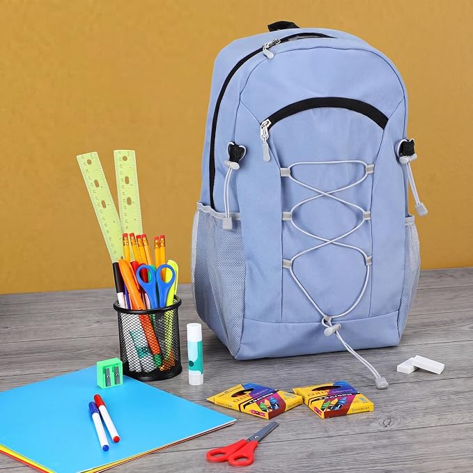 Maitys 12 Pack 17'' Bulk Backpacks with Supplies Kit, Bookbags for Donation Charities (Solid Color,Bungee)