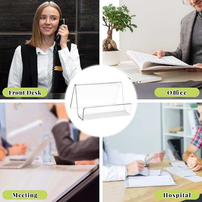 6 Pcs Acrylic Business Card Holder for Desk, Desktop Business Card Stand, Clear Name Cards Display Holder for Exhibition Accessories Home Office, Capacity: 50 Cards