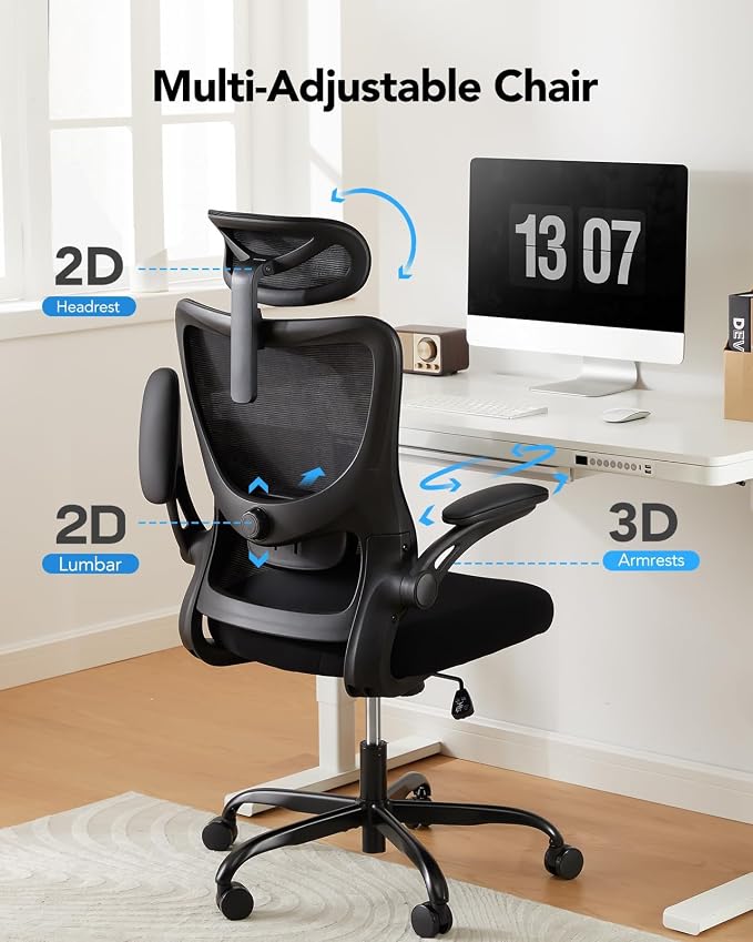 HUANUO Ergonomic Office Chair, High Back Computer Desk Chair with Adjustable Lumbar Support and Headrest, Comfy Gaming Chair with 3D Armrests, Home Office Rolling Chair, Max Load 300 lbs, Pack of 10