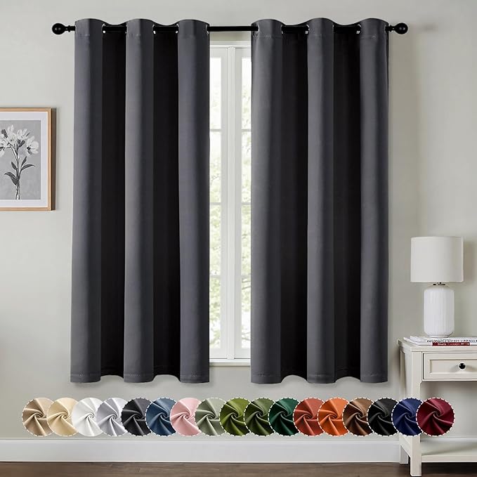 MIULEE Blackout Curtains for Bedroom Living Room 2 Panels, Thermal Insulated Room Darkening Drapes Grommet Noise Reducing Light Blocking Window Treatments 63 Inches Long 40x63 Inch Dark Grey