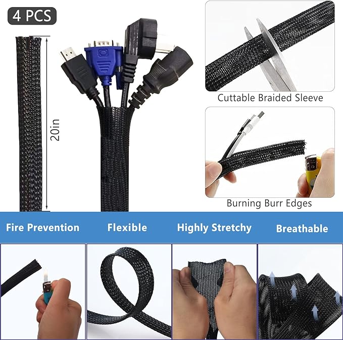 ELII 328Pcs Cable Management Kit, 8 Magnetic Cable Holder 69 Cable Clips | 4 Cable Sleeve Split,22Reusable Cable Strap,200 Nylon Cable Zip Ties ,25 Mounts TV Office,Nontoxic,Extra Strong Durable