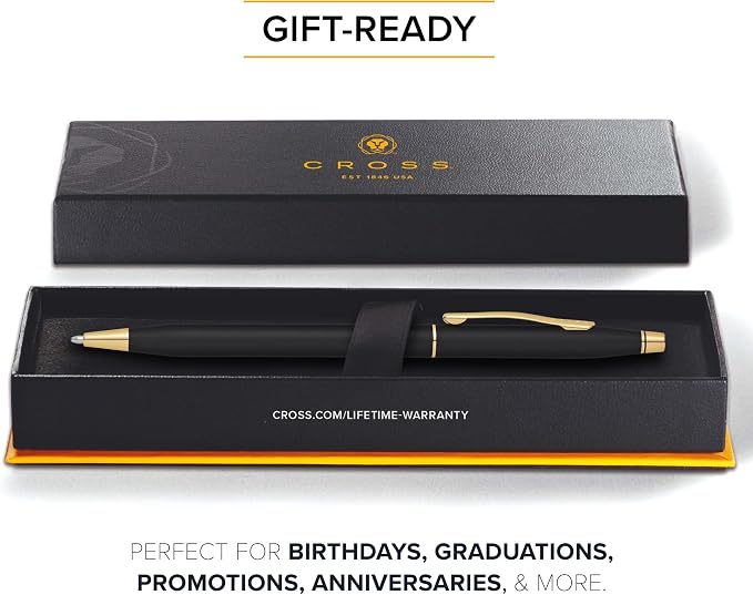 Cross Classic Century Engraved Diamond Pattern Ballpoint Pen - Refillable Pen for Effortless Writing - Black Ink - Durable Construction - Premier Distinctive Look - Gift-Ready (Black & Gold)
