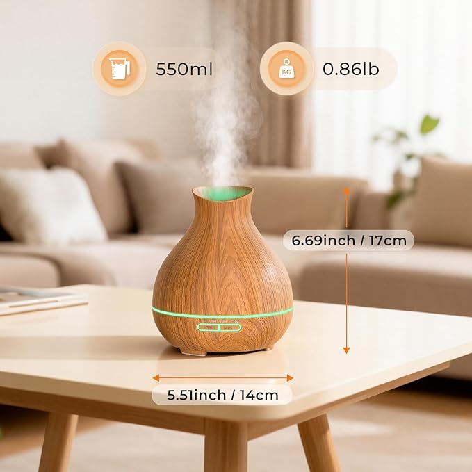 BZseed Aromatherapy Essential Oil Diffuser,2 PCS Humidifier with 550ml Lasting Mist Output Waterless Auto-Off Ultrasonic Diffusers 7 Color LED Lights Cool Mist Humidifier for Large Room, Home