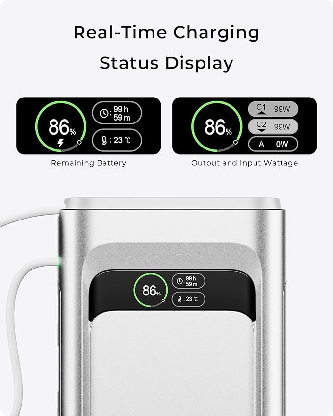 TALIX Laptop Power Bank, 20000mAh Portable Charger 190W Total Output, 3-Port Fast Charging (140W Max), Built-in USB-C Cable,High-Capacity External Battery Pack for MacBook,Dell,Computer,iPad,iPhone 17