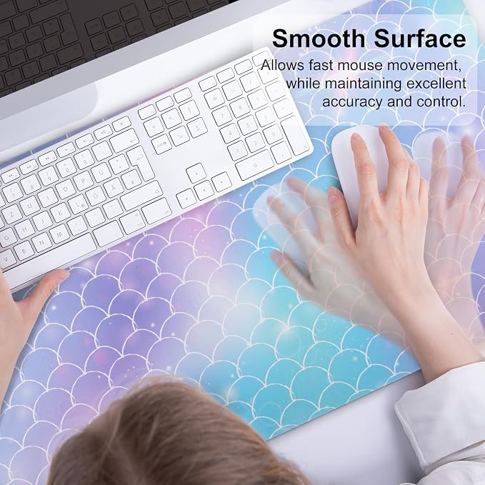 QiyI Large Desk Pad, Colorful Mouse Pad Desktop Decor, Waterproof PU Leather Desk Cover Protector, Desk Accessories for Office Home Work Writing Gaming 31.5" x 15.7" - Gradient Fish Scales