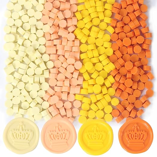 400Pcs Yellow Mix Wax Seal Beads, 4 Colors Medium Yellow/Orange/Pale Yellow/Pastel Pink SealingWax Beads Set for Wax Seal Stamp, Decor for Envelope Letter Wedding Invitation(Yellow Mix)