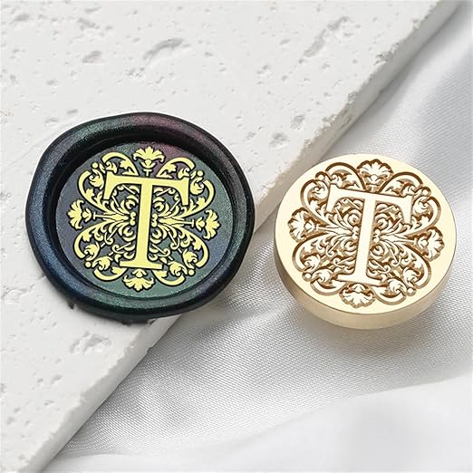 Flower Initial Alphabet T Wax Seal Stamp & Eucalyptus Love Sealing Stamp with Wax Stamp Brass Head Ideal for Wedding Invitations Gift Wrapping Christmas (Floral T)