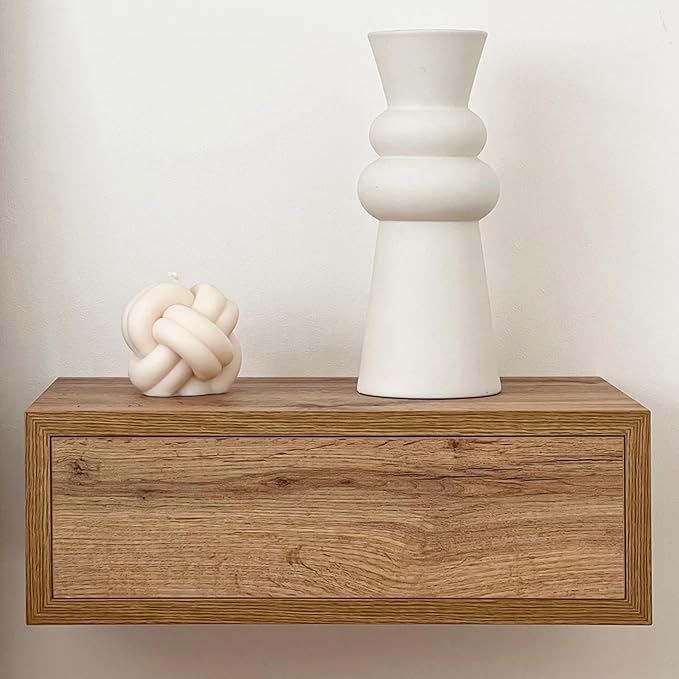 Mobili Fiver, Riccardo Floating nightstand, Rustic Oak, 17.7" x 9.8" x 6.1 ", Melamine-Finished, Modern Bedside Table, End Table, Italian Furniture
