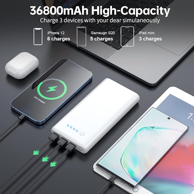 Portable Charger 36800mAh Power Bank,PD USB C In&Out Fast Charging External Battery Pack,Travel Outdoor Essentials Portable Cell phone Charger Compatible with iPhone 17/16/15/14/13,Galaxy,Android etc