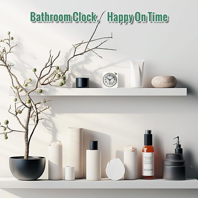 Lamisola White and Gold Battery Analog Travel Alarm Clock, Ultra Small Classic Bedside Clocks for Nightstand, Cute Desk Clock for Romm Bathroom Kitchen Guest Room, White