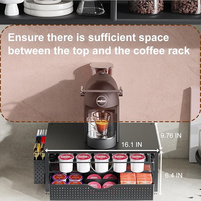 K Cup Holder, Coffee Pod Holder with 2 Tier Sliding Storage Drawer and 1 Hanging Basket for 51 Large or 73 Small Capsule,K Cup Coffee Station Organizer Accessories for Counter,Home,Office,Kitchen