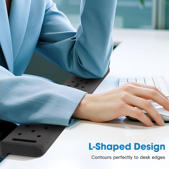 MEKASS L-Shaped Desk Long Elbow Pad for Desk, Memory Foam Elbow Support Padding with Non-Slip, Ergonomic Desk Edge Cushion, Wrist Comfort Support for Office Home (Dimpled Texture)