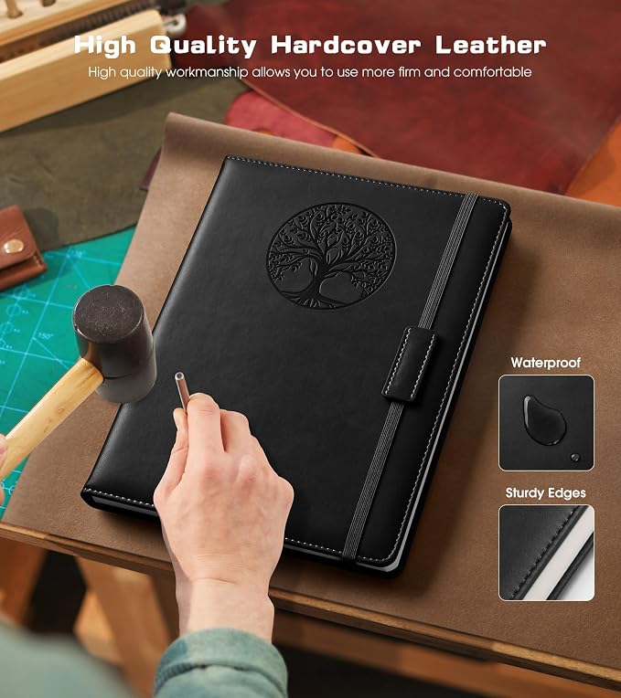 Biuwory Lined Journal Notebook for Women Men,256 Pages A4 Large Hardcover Leather Journals for Writing,Travel,Business,Work,School,College Ruled Notebooks for Note Taking, Diary Notepad 8.6"×11"