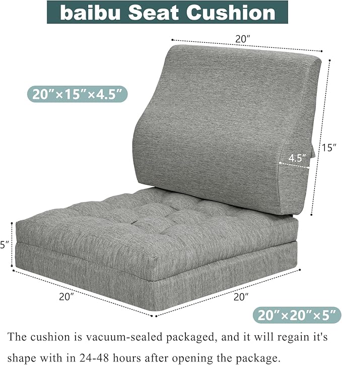baibu Memory Foam Recliner Cushions with Lumbar Support Pillow Set for Elderly, 20x20x5 Inch Dual-Layer Design Non-Slip Recliner Seat Cushion & Back Support Pillow for Reduce Hip & Lumbar Pain, Grey