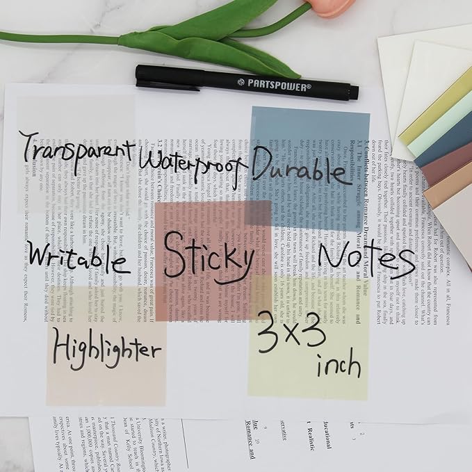 400 Sheets Morandi Transparent Sticky Notes, 3x3 inch See Through Sticky Notes, for Reading Writing Notes Book Markers, Office School Supplies, 50 Sheets/Pad (8 Pads)