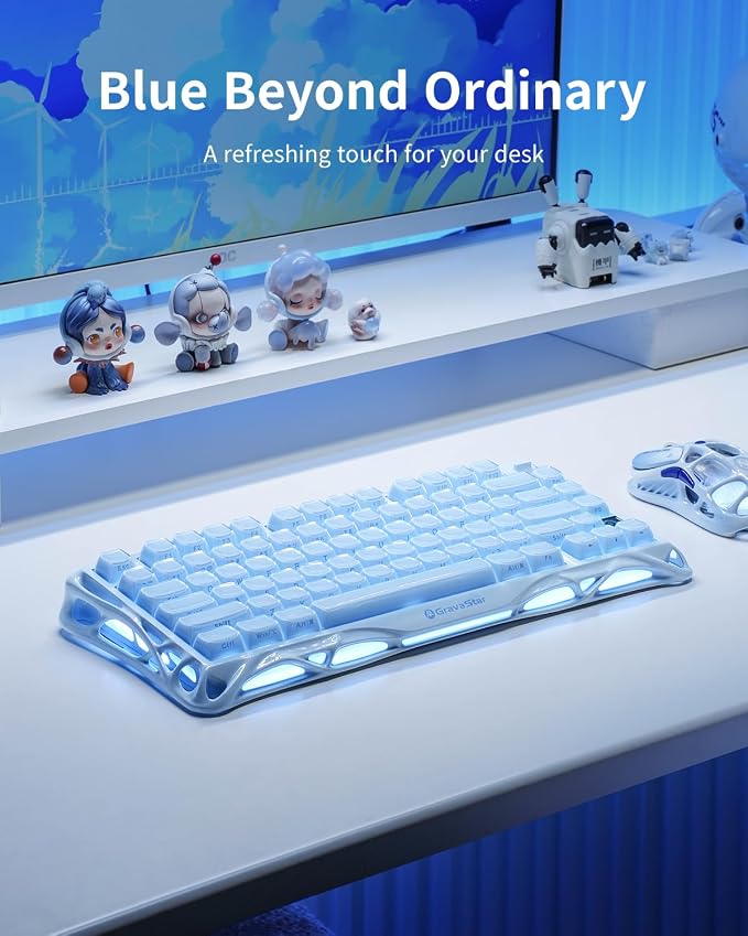 GravaStar Mercury K1 75% Blue Gaming Keyboard, Aluminum Alloy Mechanical Keyboard, Gasket Hot-Swap Socket, Linear Switches, RGB Backlit, Wireless Keyboard for Gaming, Office, and Gifts【Ice Blue】