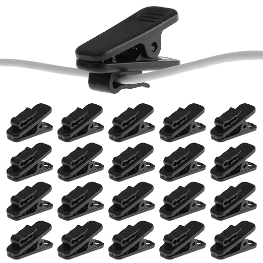 Bonsicoky Clips for Earphone Wire, 24 Pack, Black | Headphone Mount Cable Clothing Clip, For Fixing Earphone/Microphone Cord