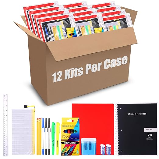 12 Set Bulk Back to School Supplies for Kids 21 Pcs School Supply Kits in Bulk for Kindergarten, Elementary, K-12 with Notebook, Crayons, Pencils Bag for Boy Girl
