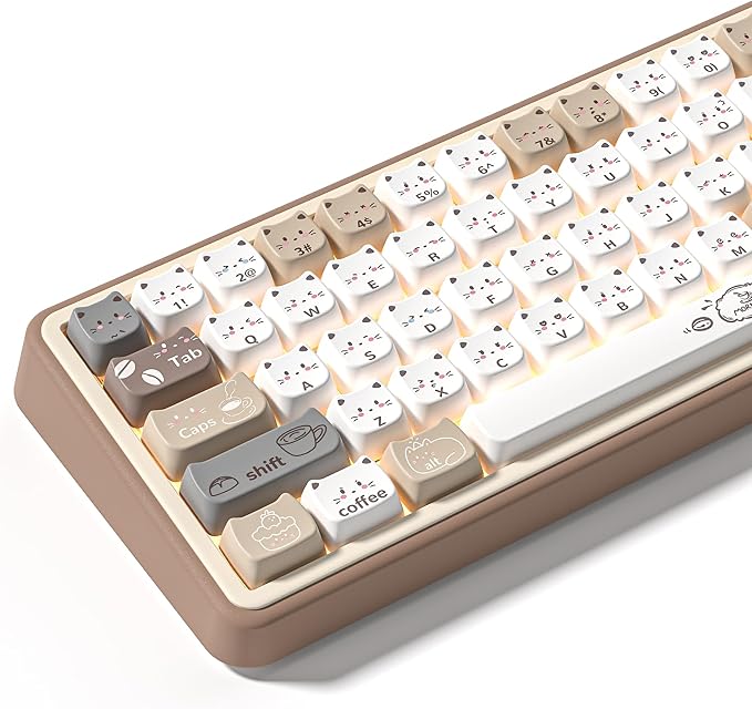 Keymatic Meow Meow Squad Cat Keycaps, Dye-Sublimation PBT MOA Profile, 129 Keys Custom CuteKey caps Set for 100%, 75%, 65%, 60% Mechanical Keyboard(Only Keycap Set)