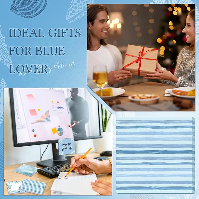 9 Pcs Aesthetic Sticky Notes Cute Pastel Self Stick Notepads Easy to Post Desk Supplies for Home Office Decor School Accessories Women Birthday Coworker Gifts(Blue)