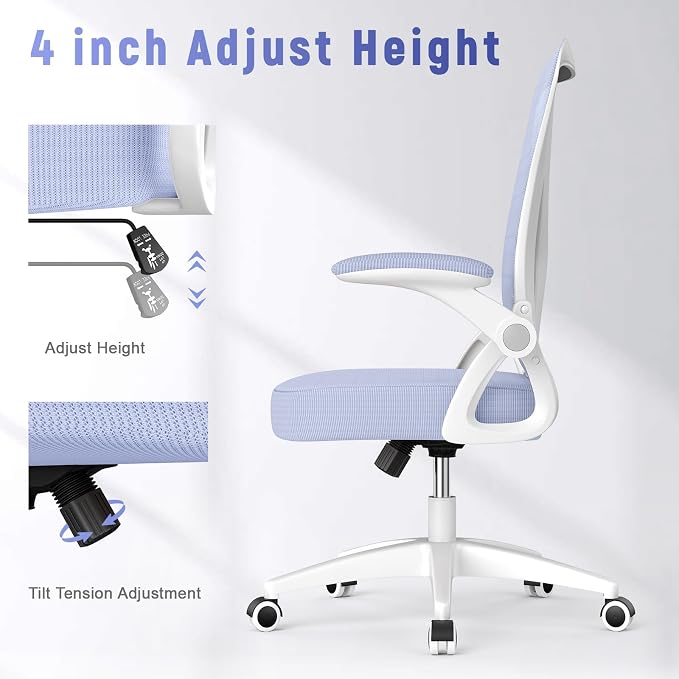naspaluro Home Office Desk Chair Mid Back with Adjustable Height Purple | Comfy Ergonomic Chair with Flip-Up Arm and Lumbar Support, Breathable Mesh Swivel Computer Chair for Study Working Teacher