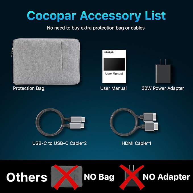 cocopar Portable Monitor 16 Inch 2.5K QHD 110% sRGB 144Hz USB-C, 120Hz HDMI, Travel Monitor with Speaker Second Screen for Laptop MacBook Surface PC Xbox PS4/5, VESA Mountable, with Kickstand