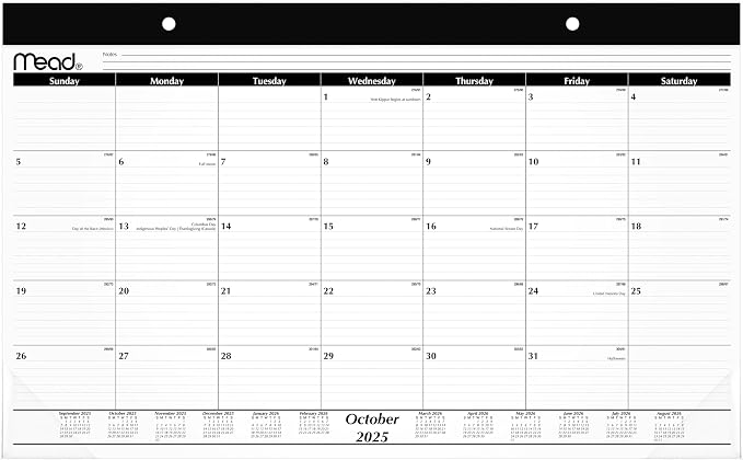 Mead 2026 Desk Calendar, Desk Pad, Monthly, 15-Month, 17-3/4" x 11", Compact, Basic (CRM8200526)