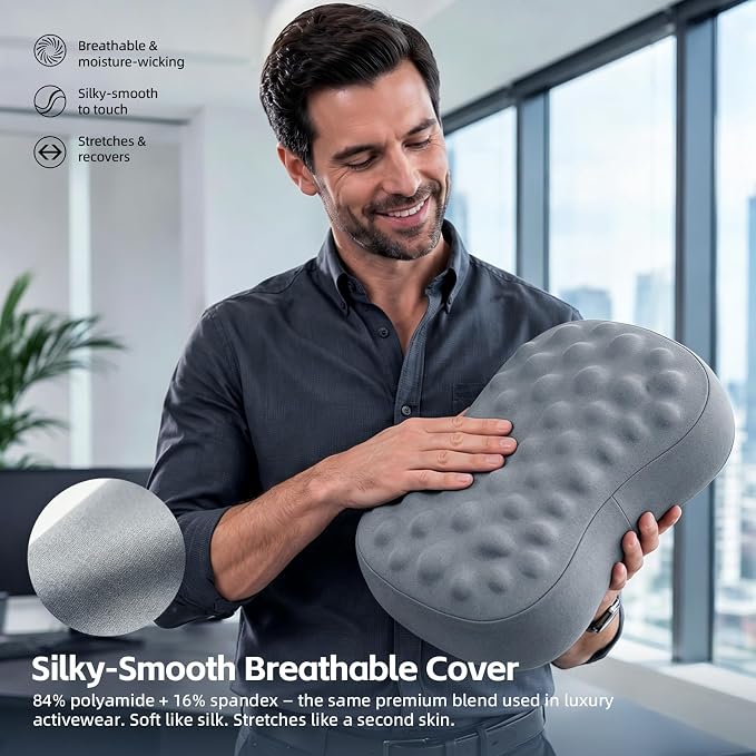 Foot Rest Under Desk, Memory Foam Ergonomic Footrest, Grey | Massage Pebble Surface, Office Foot Stool for Under Desk at Work, Gaming Foot Rest, Washable Cover, Non-Slip Base