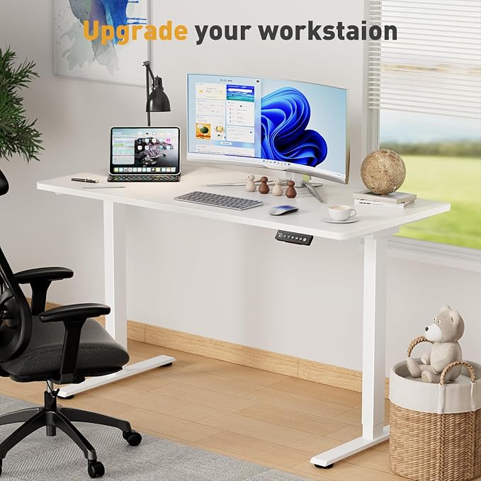 Dual Motor Electric Standing Desk Legs Only, 198lb Load Capacity, Height Adjustable from 27.5" to 46.5", Standing Desk Frame, Sit Stand Desk Base with 4 Memory Presets (White)