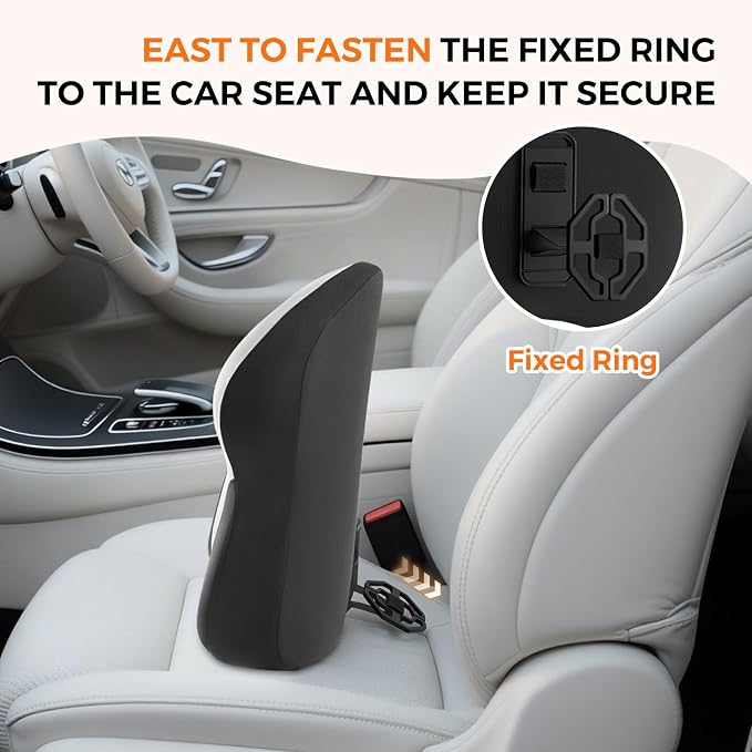 BEBAS Ergonomic Lumbar Support Pillow for Car, Memory Foam Back Support for Lower Back Pain Relief, Comfort Lumbar Cushion for Driving, Fixed Ring Lumbar Pillow for Car Seat, Office Chair -Gray