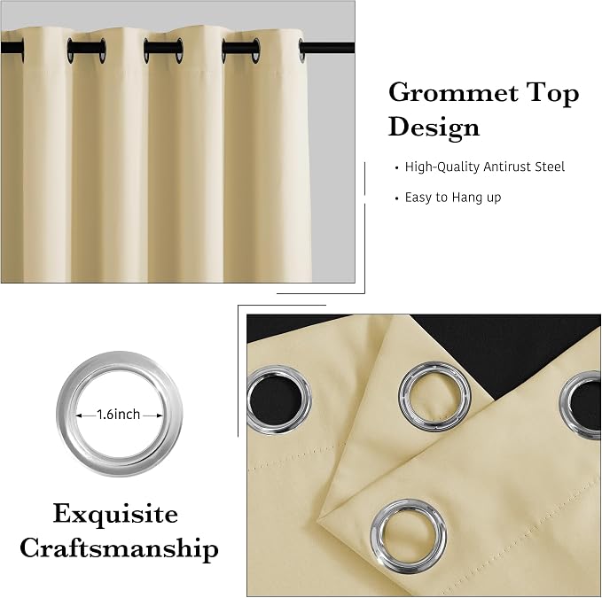 RYB HOME Extra Long 100% Blackout Room Divider Curtains for Bedroom 108 Inch Long, Extra Wide Privacy Sliding Door Blinds for Patio/Living Room/Dining, 1 Panel, W100 x L108, Beige