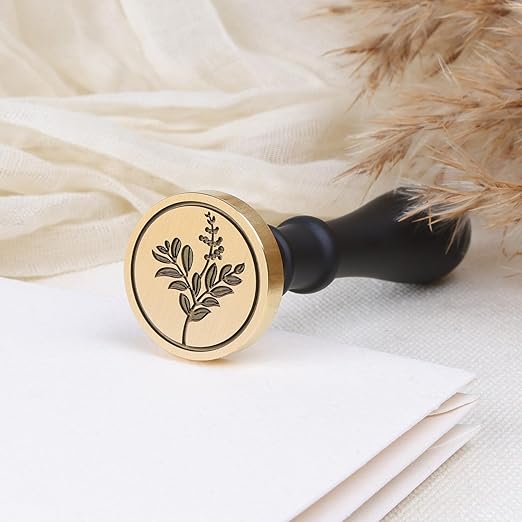 UNIQOOO Flowers Wax Seal Stamp - Botanical Theme Floral; Vintage Brass Stamp Head with Wood Handle for Wedding Invitation Gift Wrap Envelopes Christmas Card