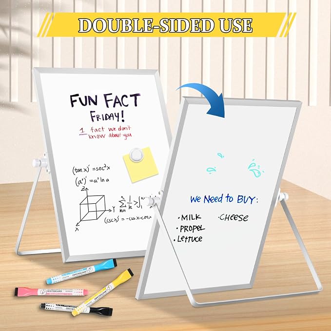 Double-Sided Magnetic White Board with Stand, 16" x 12" | Dry Erase Board with Stand, Desktop Whiteboard Easel , Portable Small White board dry erase for Drawing, Office, Home
