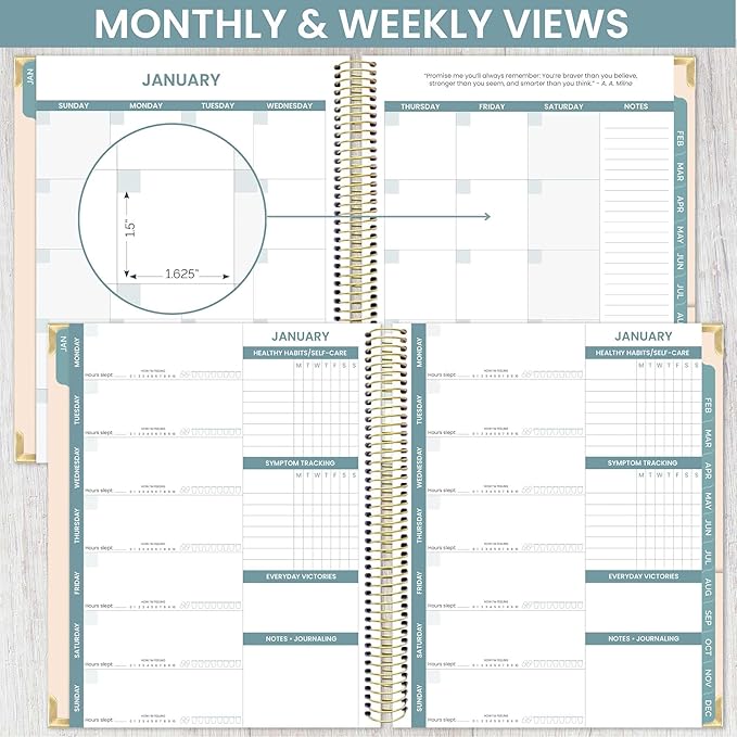 bloom daily planners Undated Chronic Illness Medical Planner & Journal - 12 Month Pain & Symptom Tracker, Mood & Medication Log, Appointment Organizer (7” x 9”)- You Are Stronger Than You Think