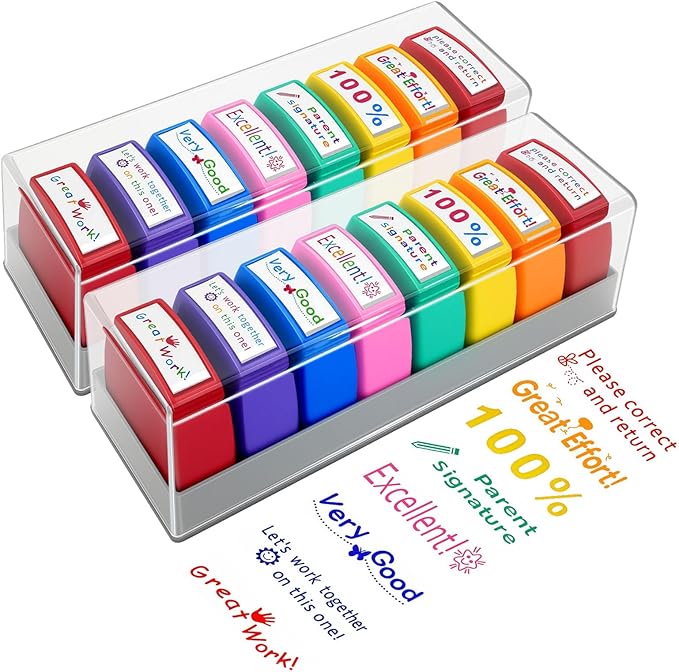 Teacher Stamps for Grading Classroom Stamp for Teachers Appreciation Gifts, Parent Signature Homework Motivational Encouraging Reward, Back to School Homeschool New Teacher Supplies Essentials(16PCS)