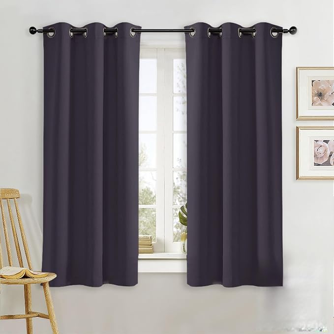 NICETOWN Blackout Curtain Blind for Bedroom, Single Panel, W34 x L63 inches, Greyish Purple, Thermal Insulated Grommet Blackout Room Darkening Drape/Drapery