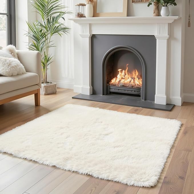 Small Rugs for Bedroom 2x3 Rug, Soft Area Rug for Living Room Dorm, Non Slip Shag Rugs for Girls Boys Bedroom, Soft Carpet, Modern Home Decor Aesthetic(Cream, 2 x 3)