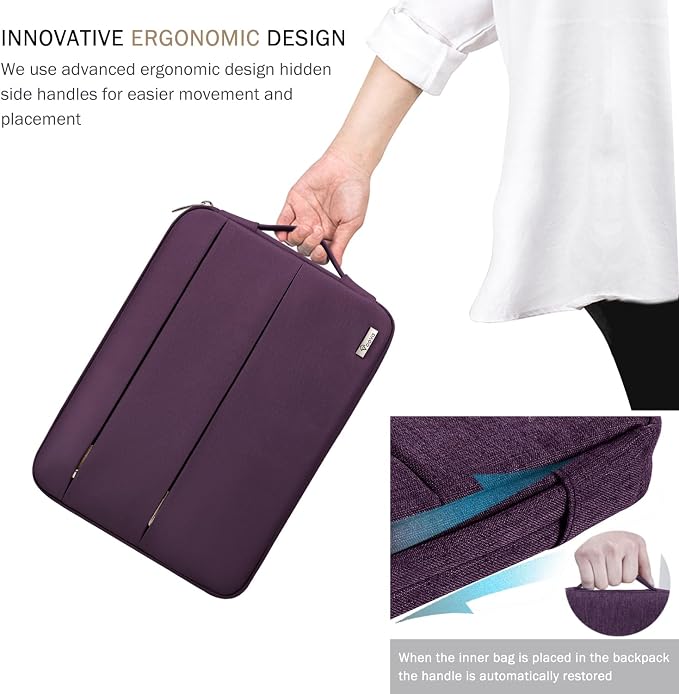 Voova 13 13.6 Inch Laptop Sleeve Case Compatible with MacBook Air 13 M1/M2/M3/M4 2020-2025, MacBook Pro 13/14, IPad Air/Pro 13, Waterproof Slim Computer Bag Cover with Handle, Dark Purple