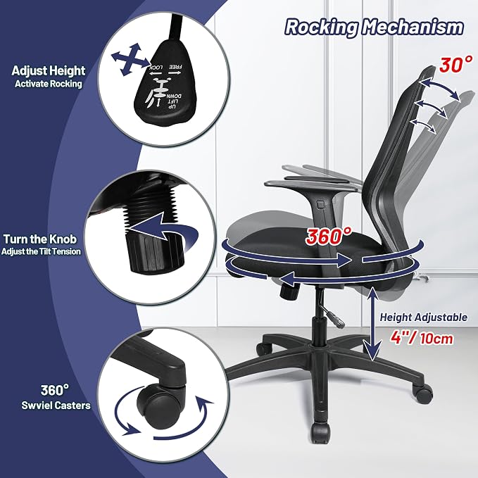 Ergonomic Swivel Large Cushioned Computer Office Desk Task Chair with Adjustable Height for Heavy People Work