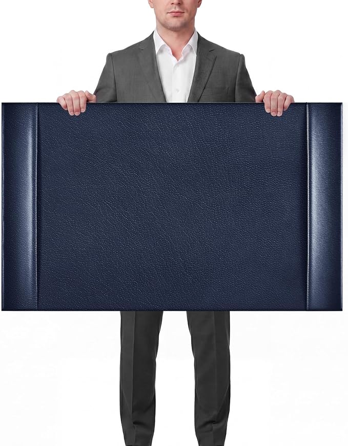 Leather Desk Pad Protector with Side Rails, Executive Office Desk Mat for Home Workspace, Writing Surface, Mouse & Keyboard Pad, Elegant Gift for Men Dad Husband(Blue,30 x 18 Inch)