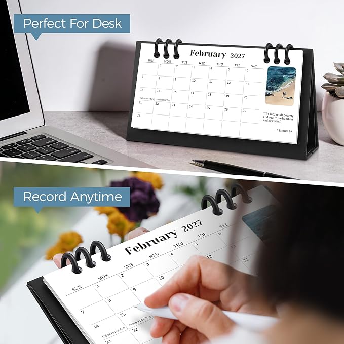 KONVINIT Desk Calendar 2026-2027, 6.3" x 3.1", Bible Verse Desk Calendar 2026 - Runs From May 2026 Until December 2027, 20 Months Mini Desktop Calendar for School, Home and Office Supplies