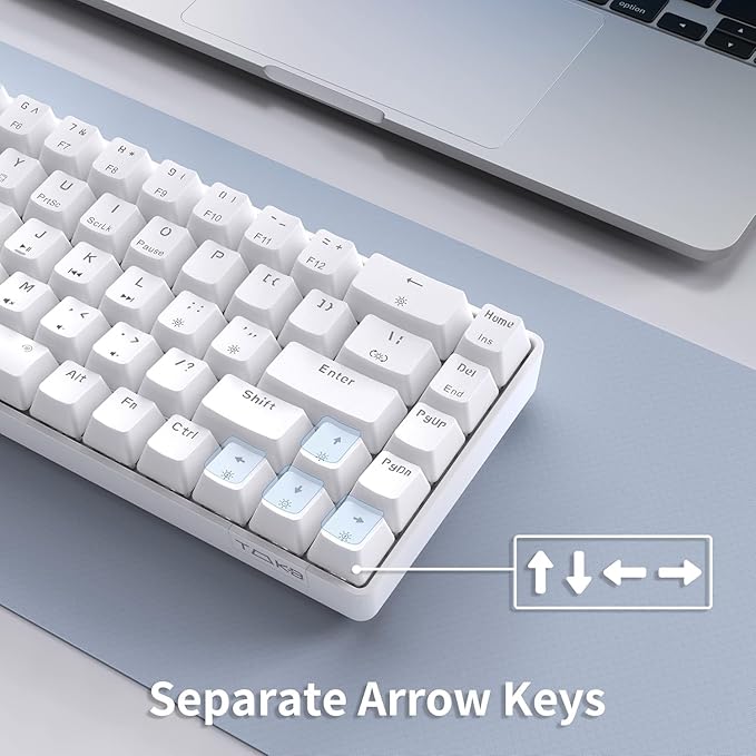 TMKB T68SE Gaming Keyboard, 60% Mechanical Keyboard, LED Backlit Ultra-Compact 68 Keys Wired Mini Keyboard with Separate Arrow/Control Keys for Windows Laptop PC Gamer Typist with Brown Switch-White
