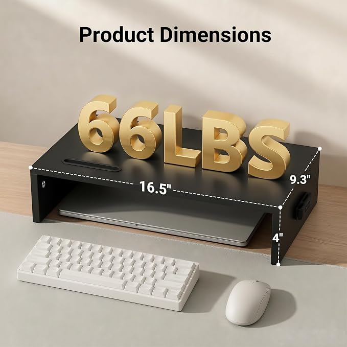 1home Monitor Stand Riser, 16.7 Inch Wood Monitor Riser Stand with Storage Organizer, Desktop Ergonomic Monitor Stand Riser with Cellphone Holder and Cable Management, Black | 16.7 Inch Wood Monitor Riser Stand, Desktop Stand for PC/TV/Laptop/Printer, ...