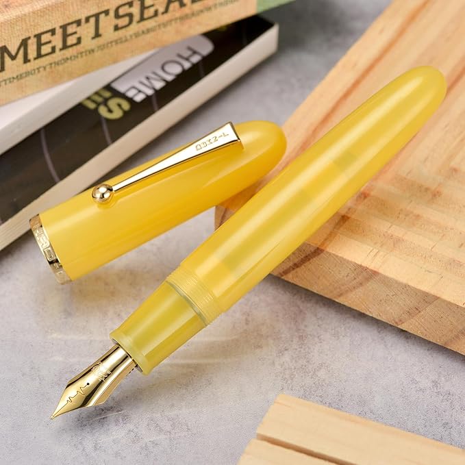Jinhao 9019 Fountain Pen Dadao Yellow Jade Acrylic Heartbeat Nib, #8 Fine Point Large Converter Smooth Writing InstrumentConverter