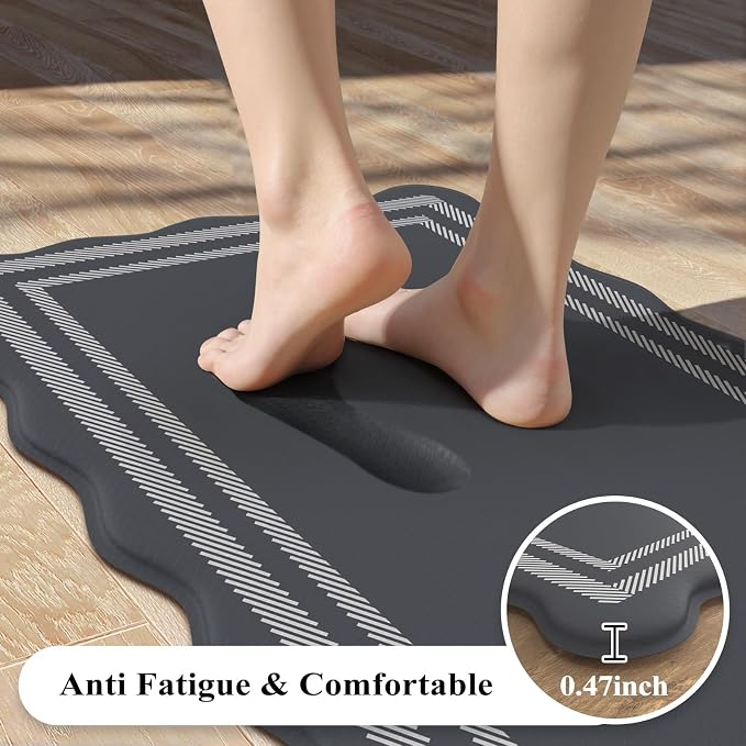 KIMODE Anti Fatigue Mats for Kitchen Floor 17"x59"+17"x29", Dark Grey Farmhouse Kitchen Rugs Sets of 2, Cushioned Kitchen Floor Mat Non Skid, Memory Foam Kitchen Mat for Laundry Office Sink Desk