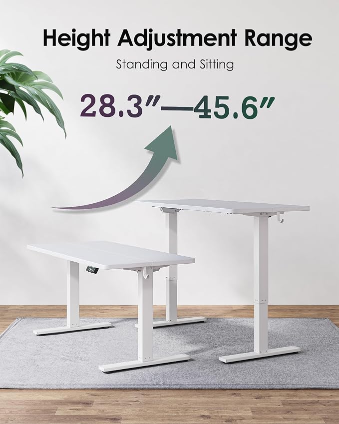 TIQLAB Electric Standing Desk, Adjustable Height Stand up Desk, 55 * 24 Inches Sit Stand Home Office Table with Splice Board, White