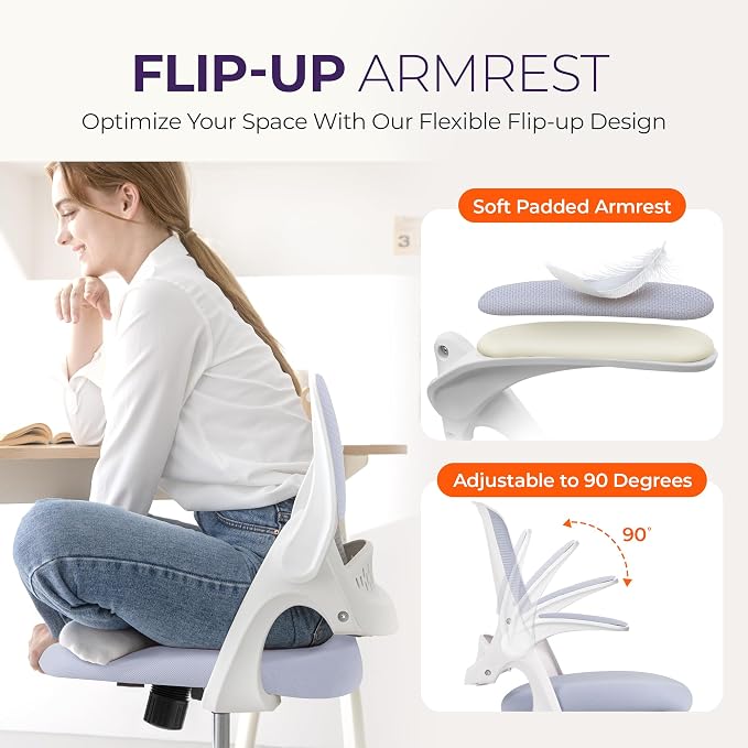 NEO CHAIR Office Desk Gaming Ergonomic Computer Chair with Lumbar Back Support Adjustable Height Swivel Rolling Wheels Flip-up Arms Mesh Chair for Home Vanity (Purple)